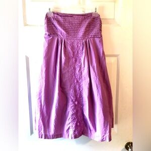 Red Camel Lilac Purple Pleat Top Floral Embroidered Cotton Strapless Dress Sz 8